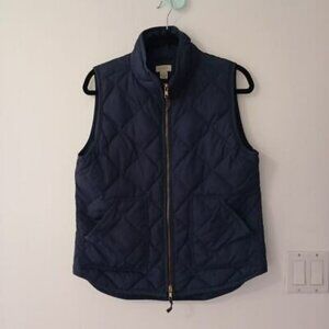 J.Crew Quilted Down Vest With Gold Zipper M Navy Blue